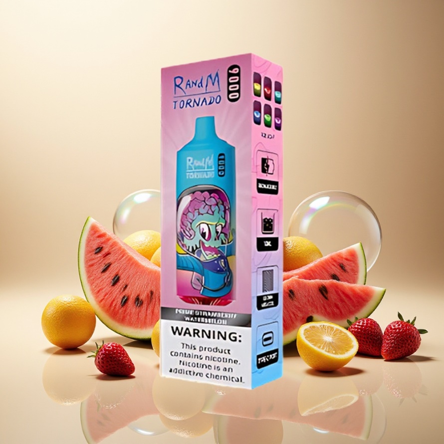 RandM Fumot Tornado 9000 Puffs Svensk Grossist Engångs Vape Prime Jordgubb Vattenmelon 850 mAh 18 mL Mesh Coil RGB Display