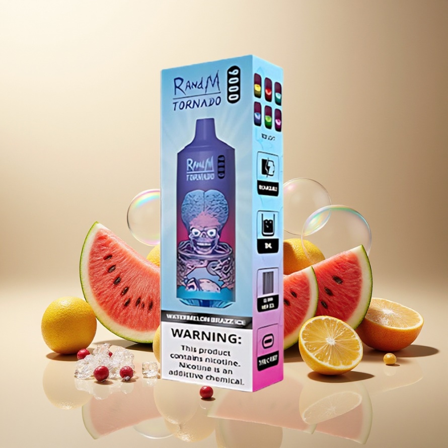 RandM Fumot Tornado 9000 Puffs Svensk Grossist Engångs Vape Vattenmelon Brazz Is 18 mL Mesh Coil RGB Display