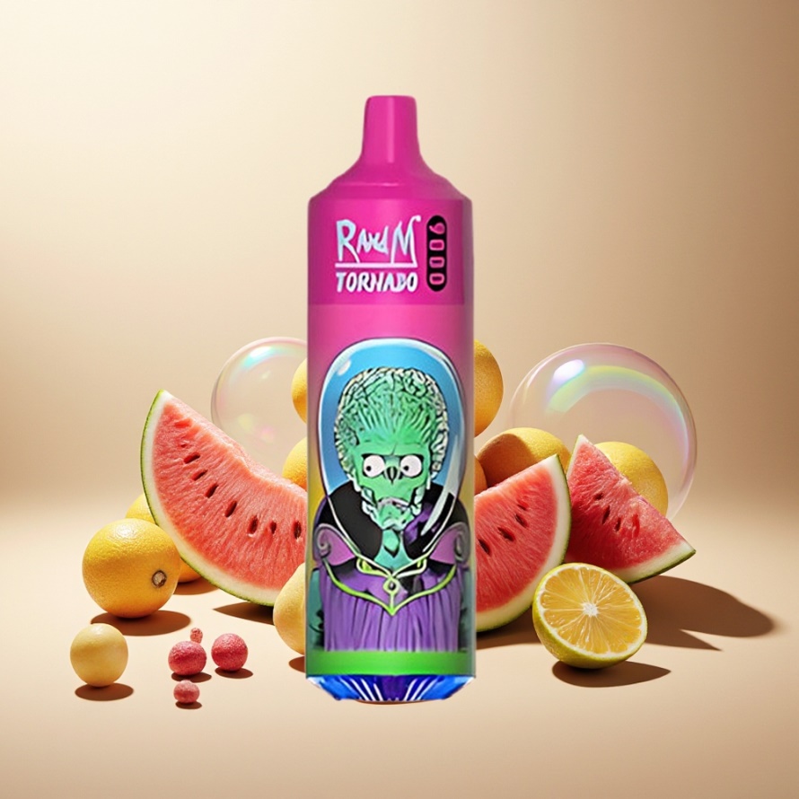 RandM Fumot Tornado 9000 Puffs Svensk Grossist Engångs Vape Vattenmelon Tuggummi 850mAh 18mL Mesh Coil RGB Display