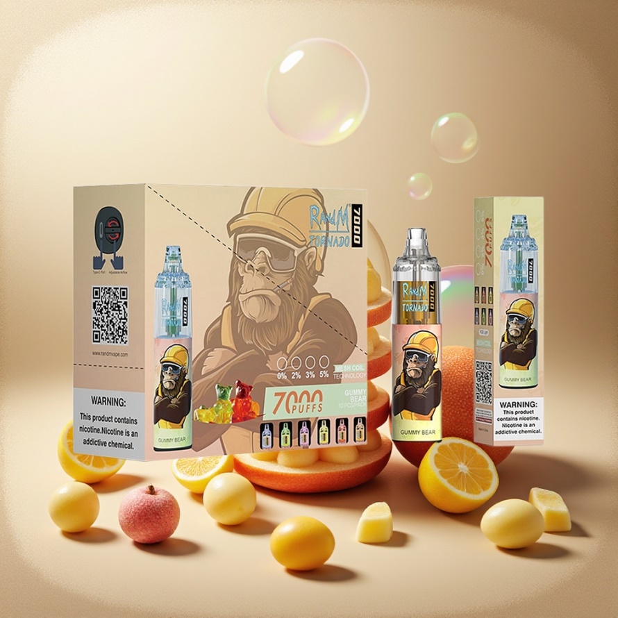 RandM Fumot Tornado 7000 Puffs Engångs Vape Godisbjörn 14ML Mesh Coil Type-C RGB Air-Adjustable svensk grossist
