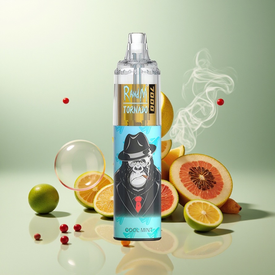 RandM Fumot Tornado 7000 Puffs Engångs Vape Kylmynta svensk grossist 14ML Mesh Coil Type-C RGB Luftjusterbar