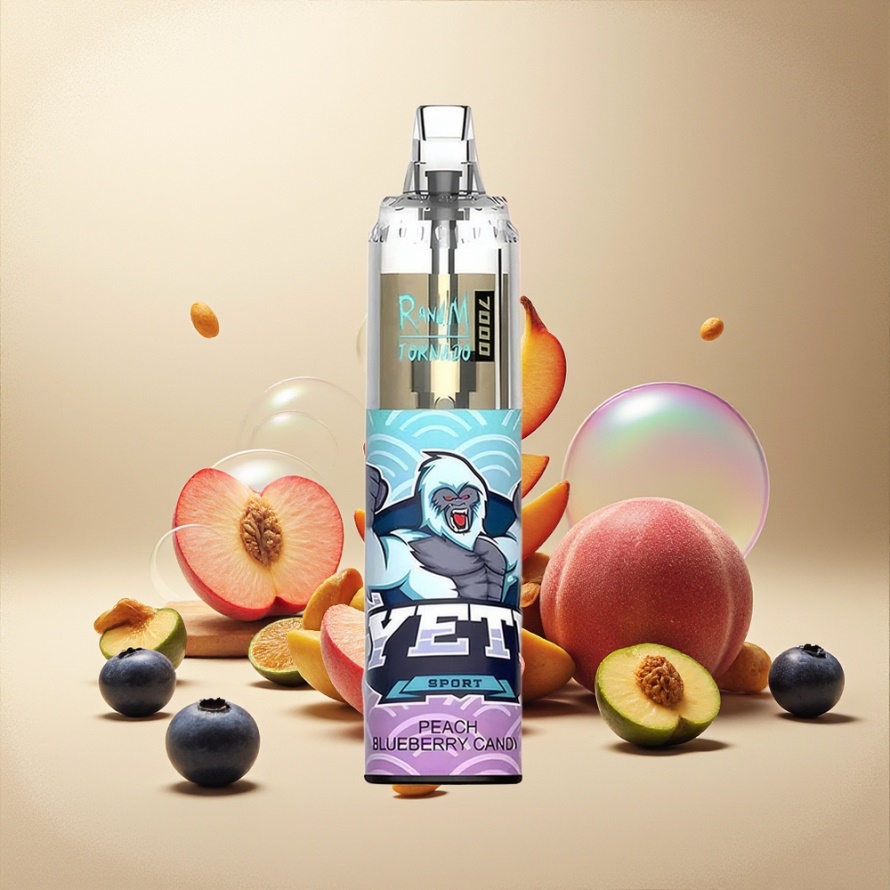 RandM Fumot Tornado 7000 Puffs Engångs Vape Persika Blåbär Svensk Grossist 14ML Mesh Coil Type-C RGB Air-Adjustable