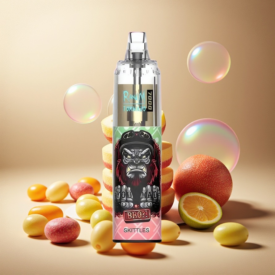 RandM Fumot Tornado 7000 Puffs Engångs Vape Regnbåge (Skittles) – 14 ML E-liquid, Mesh Coil, RGB Light, svensk grossist