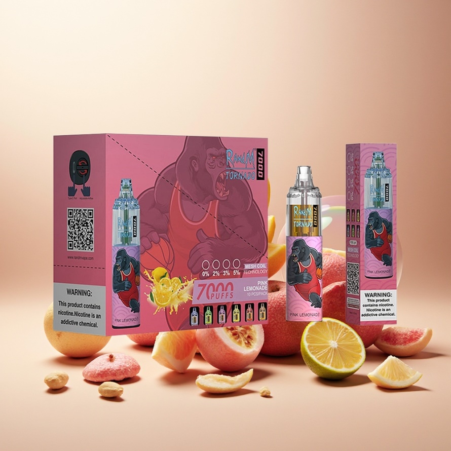 RandM Fumot Tornado 7000 Puffs Engångs Vape Rosa Citron (14ML, Mesh Coil, Typ-C, RGB) – svensk grossist