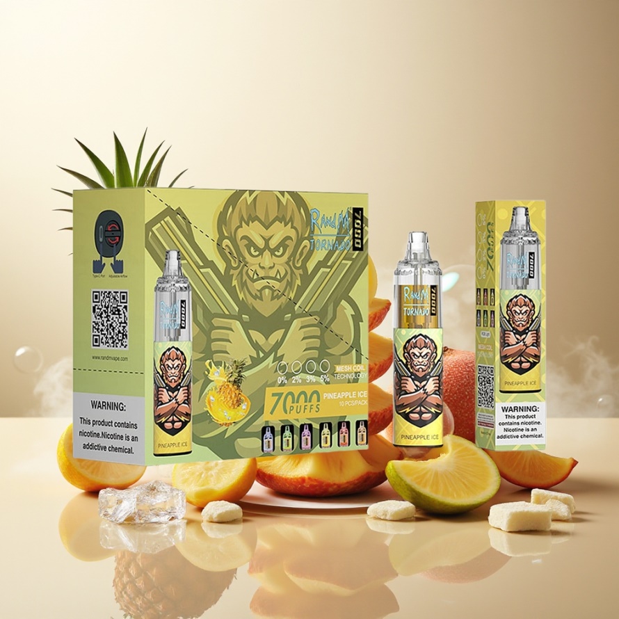 RandM Fumot Tornado 7000 Puffs Svensk Grossist Engångs Vape Ananas Is 14ML Mesh Coil Air-Adjustable