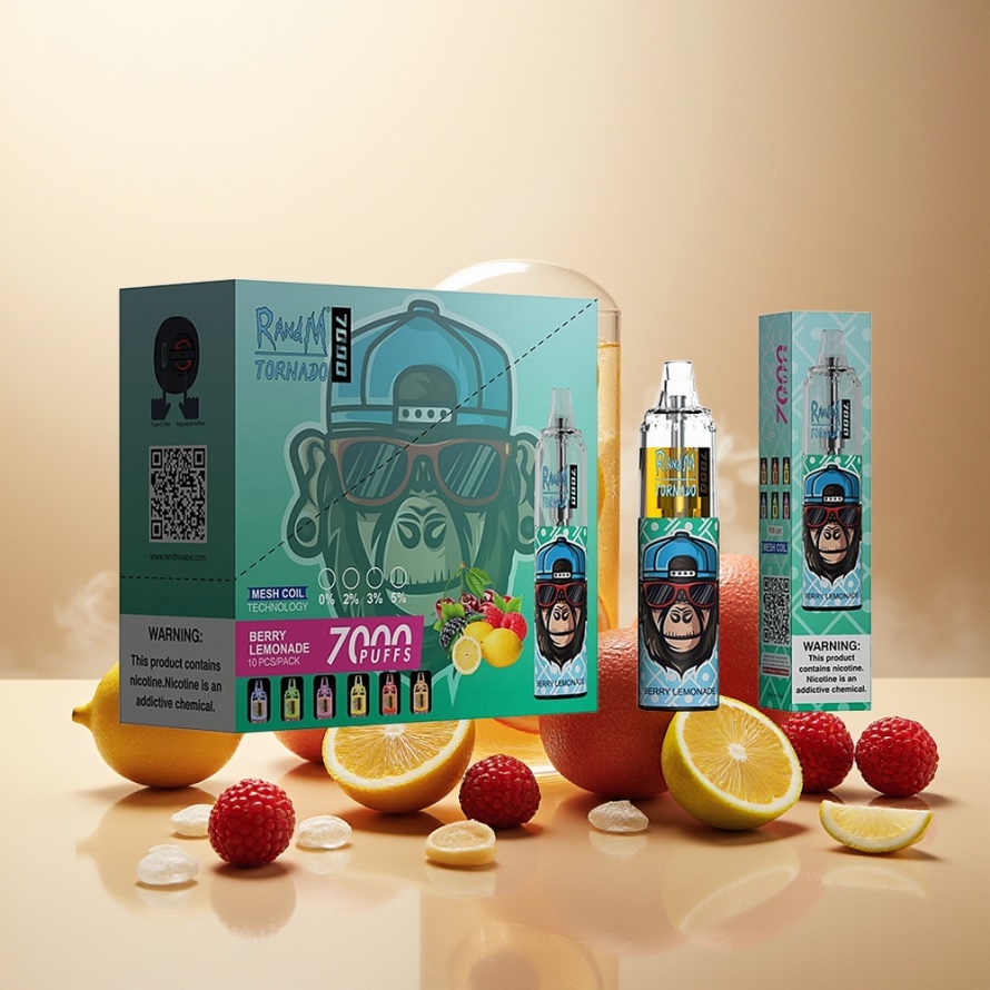 RandM Fumot Tornado 7000 Puffs Svensk Grossist Engångs Vape Bär Lemonad med Mesh Coil & 14 ML E-liquid