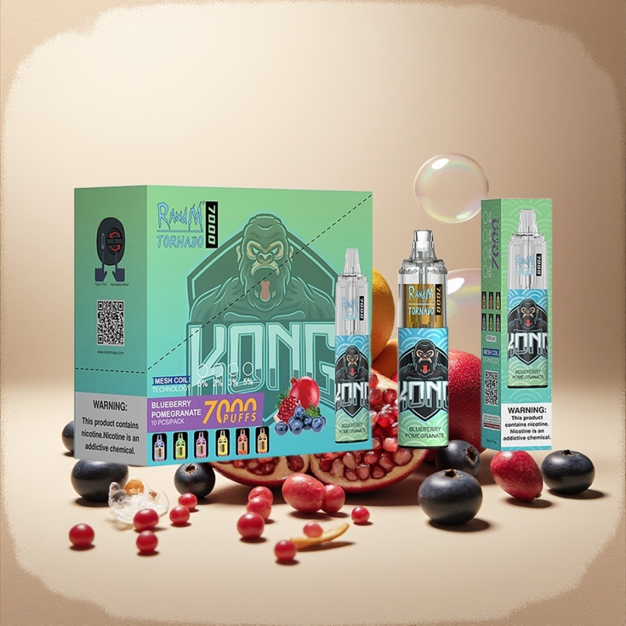 RandM Fumot Tornado 7000 Puffs Svensk Grossist Engångs Vape Blåbär Granatäpple med Mesh Coil & 14 ML E-liquid