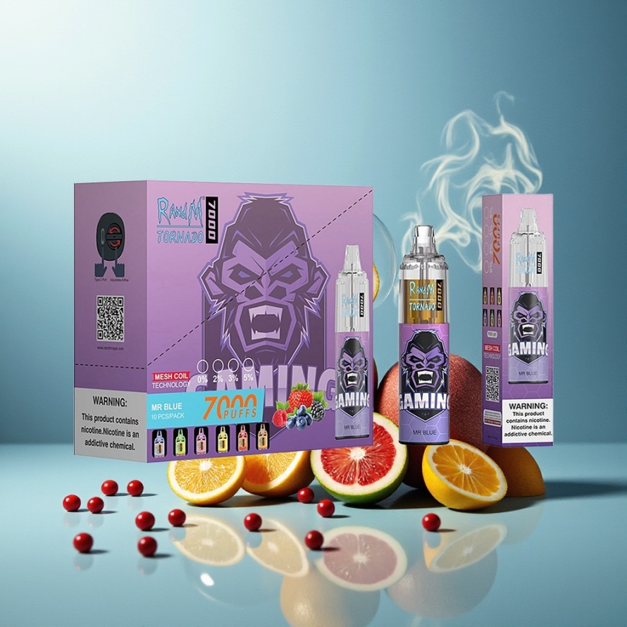 RandM Fumot Tornado 7000 Puffs Svensk Grossist Engångs Vape Herr Blå med 14 ML E-liquid, 850 MAH, Mesh Coil, Type-C, RGB, Luftinställning