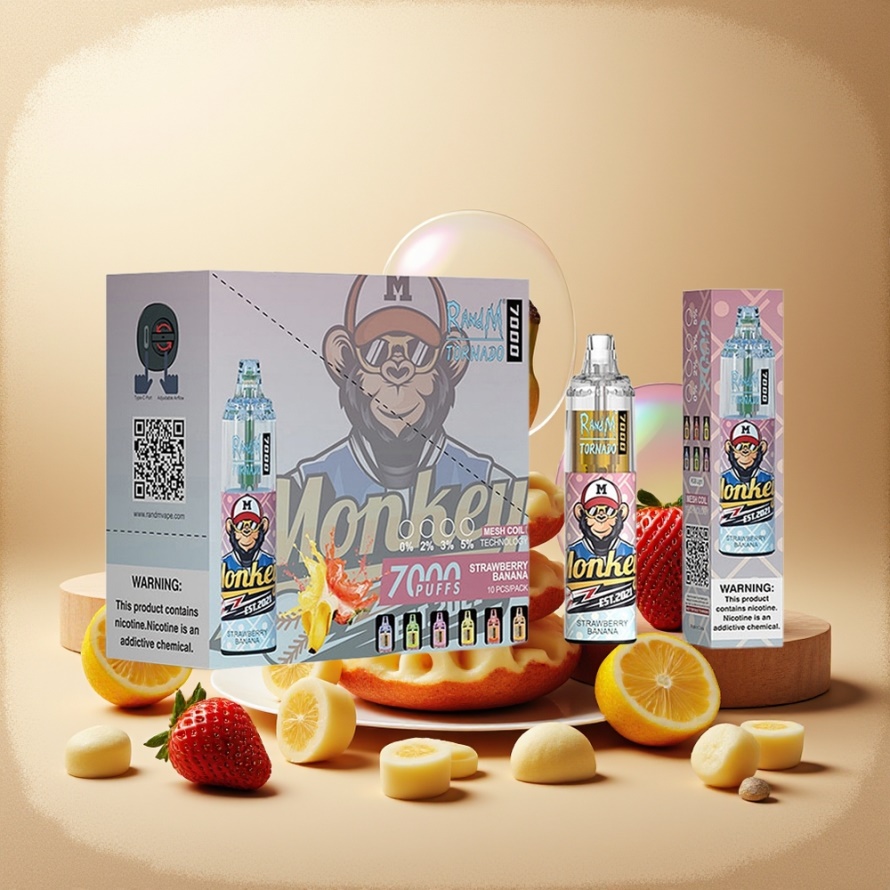 RandM Fumot Tornado 7000 Puffs Svensk Grossist Engångs Vape Jordgubb Banan 14ML Mesh Coil Typ-C RGB Luftjusterbar