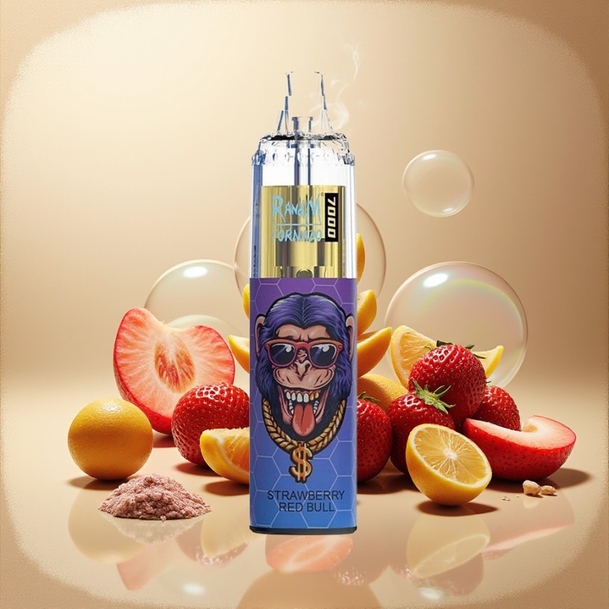 RandM Fumot Tornado 7000 Puffs Svensk Grossist Engångs Vape Jordgubb Red Bull 14ML Mesh Coil Type-C RGB