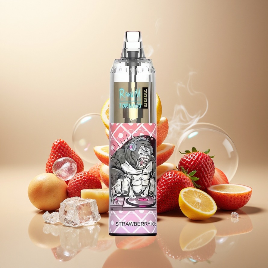 RandM Fumot Tornado 7000 Puffs Svensk Grossist Engångs Vape Jordgubbsis 14ML Mesh Coil Type-C RGB Luftjusterbar