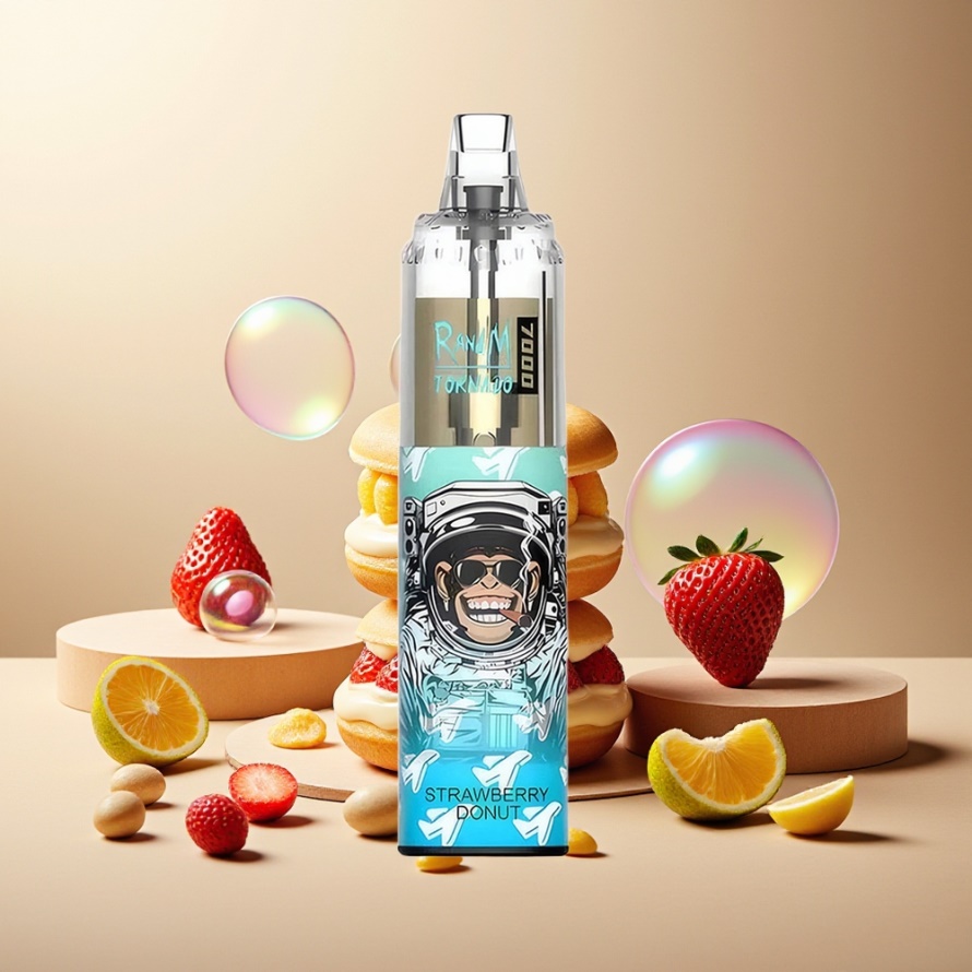 RandM Fumot Tornado 7000 Puffs Svensk Grossist Engångs Vape Jordgubbsmunk 14ML Mesh Coil RGB Air-Adjustable