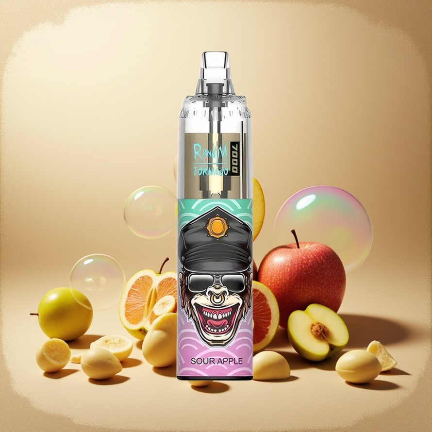 RandM Fumot Tornado 7000 Puffs Svensk Grossist Engångs Vape Suräpple med 14 ML E-liquid, 850 MAH Batteri & Mesh Coil