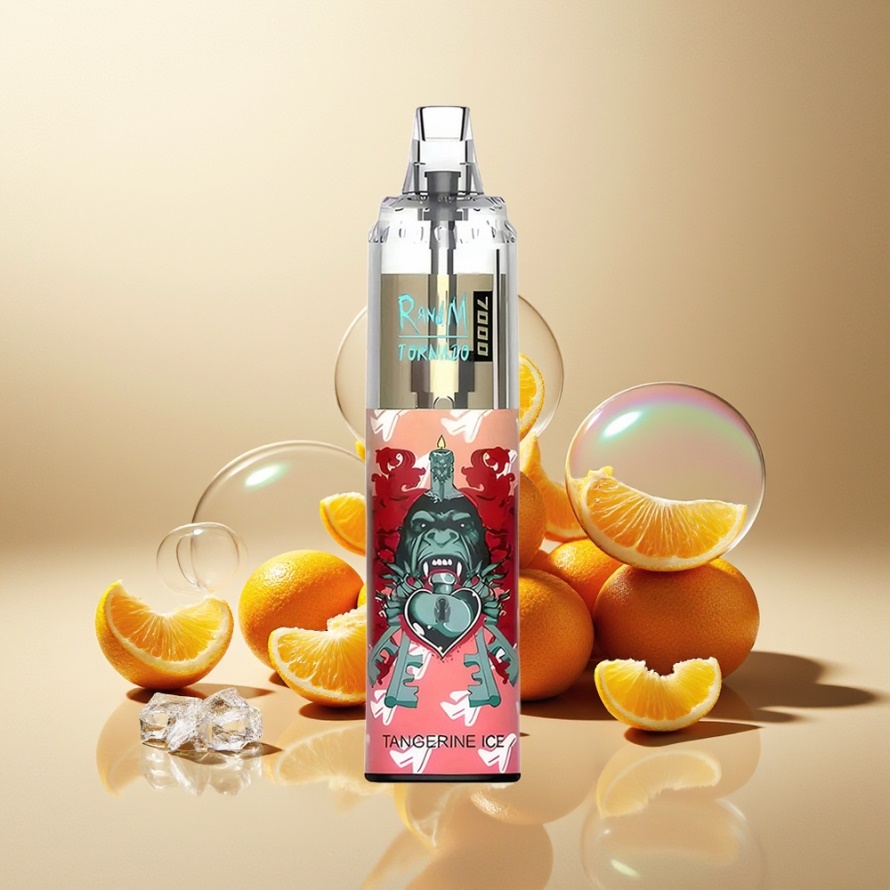 RandM Fumot Tornado 7000 Puffs Svensk Grossist Engångs Vape Tangerin Is 14ML Mesh Coil Type-C RGB Luftjusterbar
