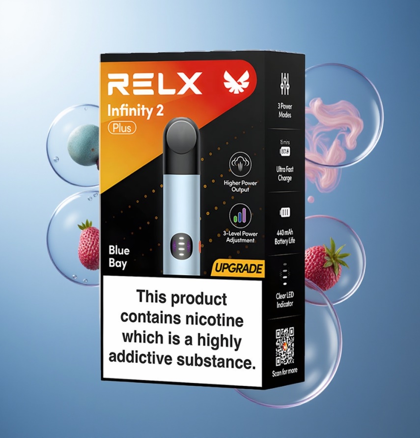 RELX Infinity 2 Plus Enhet Blå Bukt – Justerbar 10W, 440mAh, Svensk Grossist