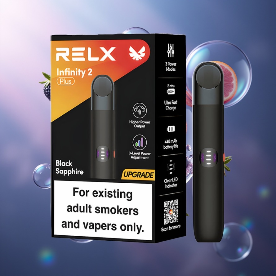 RELX Infinity 2 Plus Enhet Svart Safir – Justerbar 10W, 440mAh, Svensk Grossist