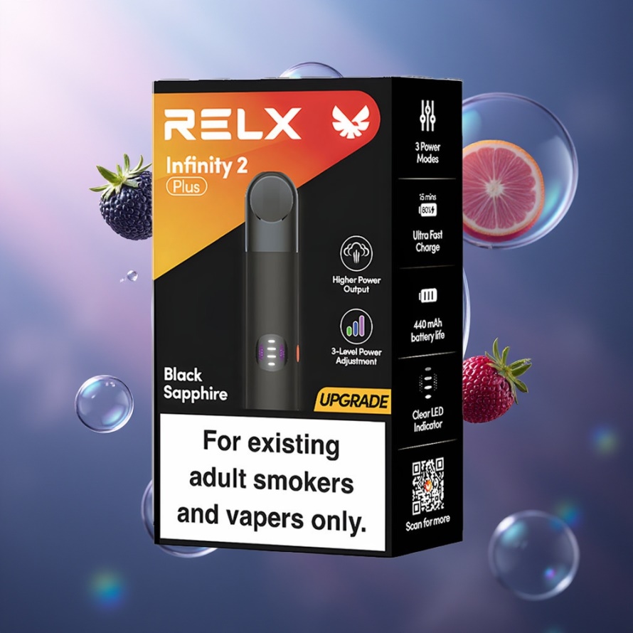 RELX Infinity 2 Plus Enhet Svart Safir – Justerbar 10W, 440mAh, Svensk Grossist