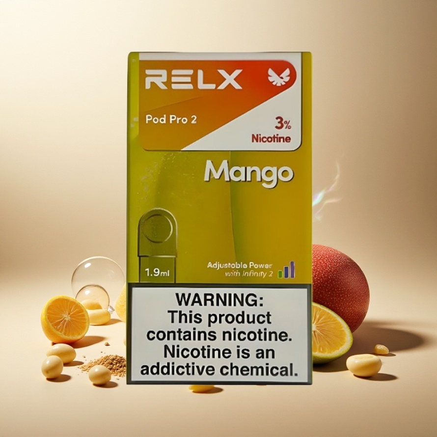 Relx Pod Pro 2 Vape-enhet Mangois 3% Nikotin 600 puff 1.9ml 3 Spänningslägen svensk grossist