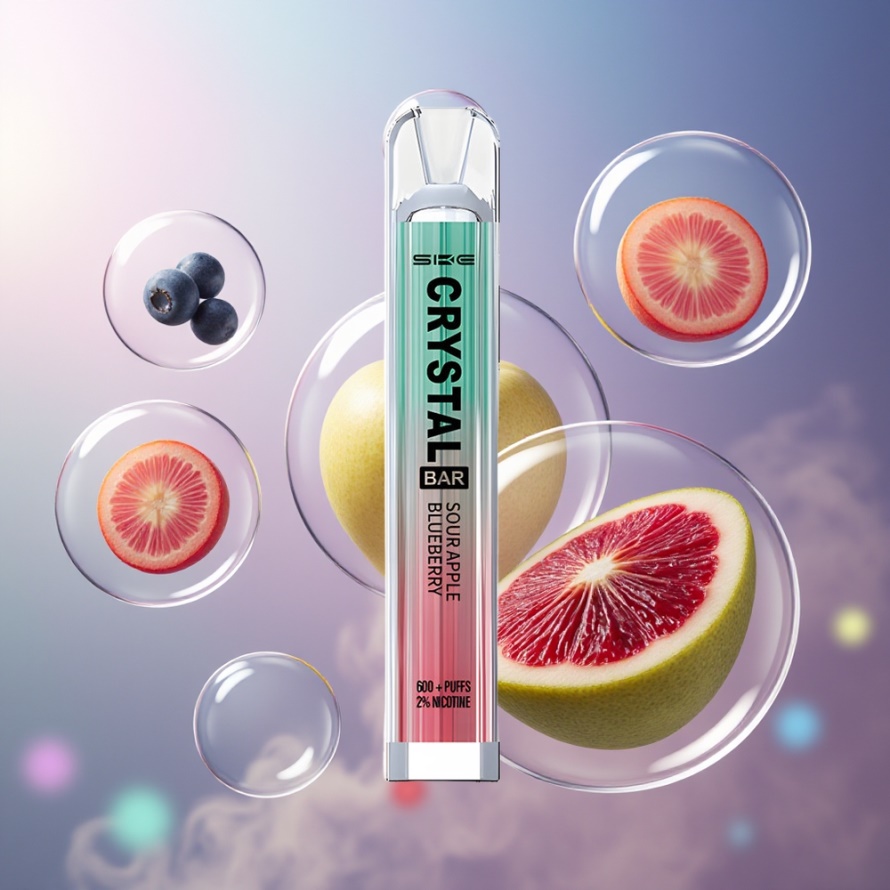 SKE Crystal BAR 600 Engångs Vape Sur Äpple Blåbär Svensk Grossist – 2ml, 600 Puffar, 500mAh