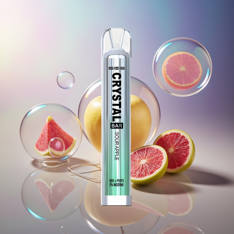 SKE Crystal Bar 600 Disposable Vepipa Sur Äpple – Svensk Grossist – 2ml E-vätska, 600 puffar, 2% Nikotin, 500mAh Batteri