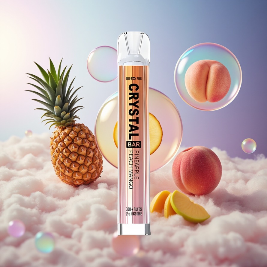 SKE Crystal Bar 600 Engångs Vape Ananas Persika Mango – 2% Nikotin, 500mAh, 600 Puffar, Svensk Grossist