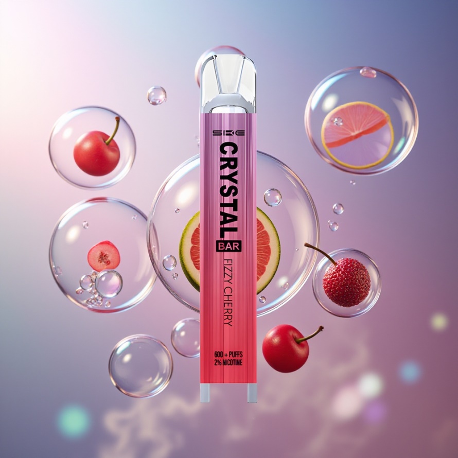 SKE Crystal Bar 600 Engångs Vape Fizzy Cherry 2ml 600 Puffs 2% Nikotin Svensk Grossist