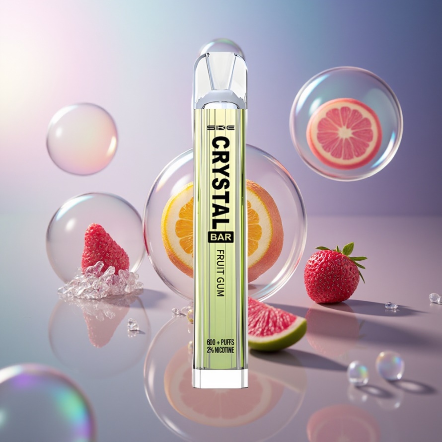 SKE Crystal Bar 600 Engångs Vape Frukt Tuggummi 0% Nikotin 500mAh Svensk Grossist