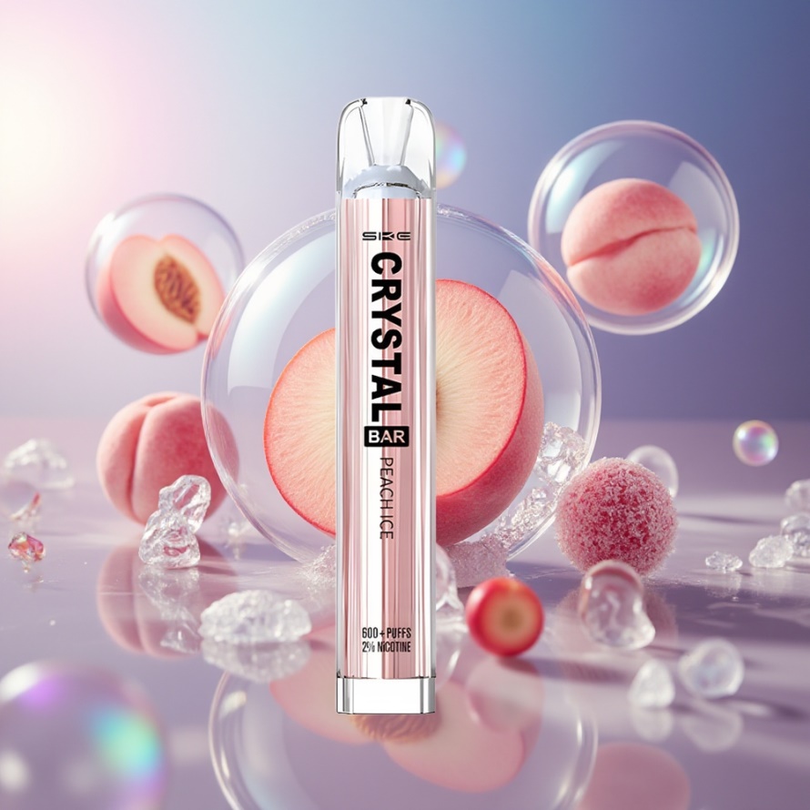 SKE Crystal Bar 600 Engångs Vape Persika Is - Svensk Grossist - 2.0ml, 600 Puffar, 500mAh
