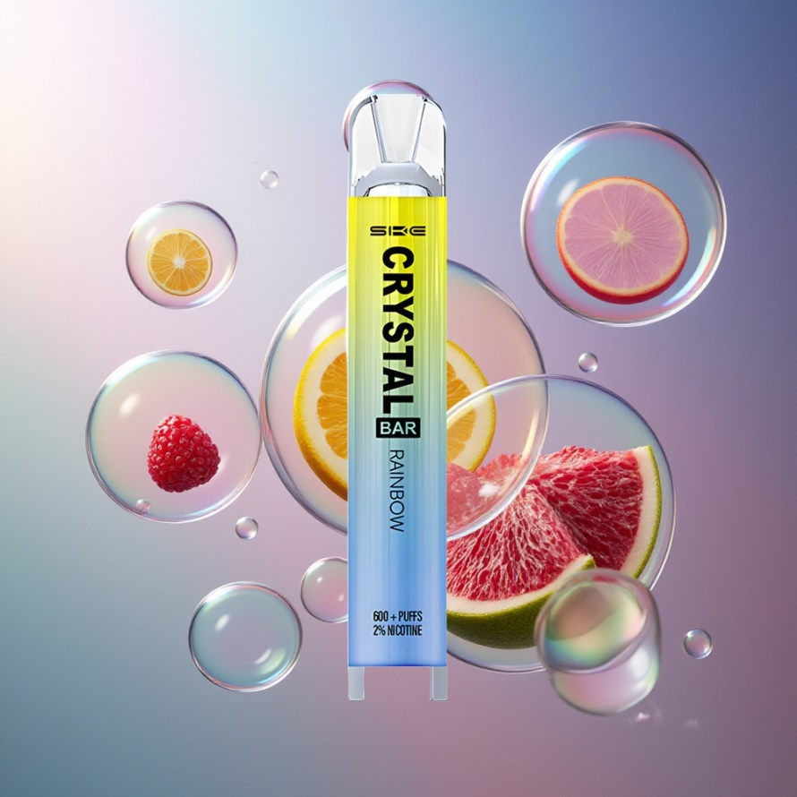 SKE Crystal Bar 600 Engångs Vape Regnbåge – Svensk Grossist – 2ml, 600 puffar, 500mAh, Mesh Coil