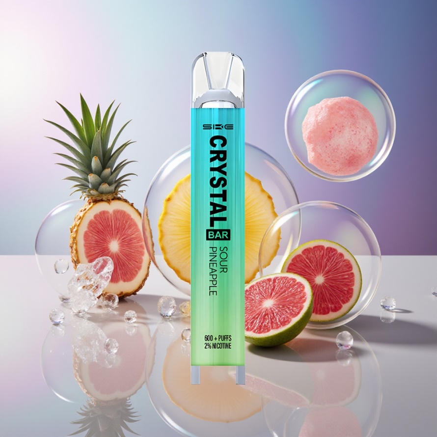 SKE Crystal Bar 600 Engångs Vape Sur Ananas Is – Svensk Grossist – 600 Puffs, 2.0ml, 500mAh