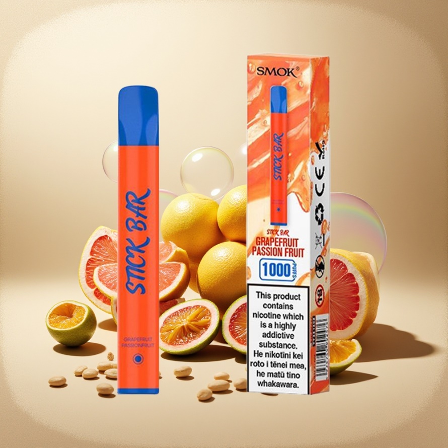 SMOK Stick Bar 1000 Puffs Engångs Vape Grapefrukt Passionfrukt 14x102mm 550mAh 3.6V 1.6 Ohm Svensk Grossist