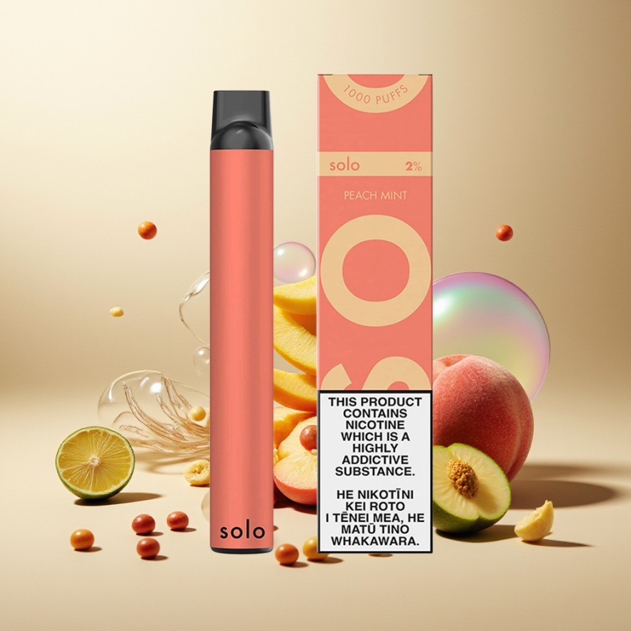 Solo 1000 Puffs Engångs Vape Persika Mynta Svensk Grossist Mesh Coil 3.5ml 550mAh