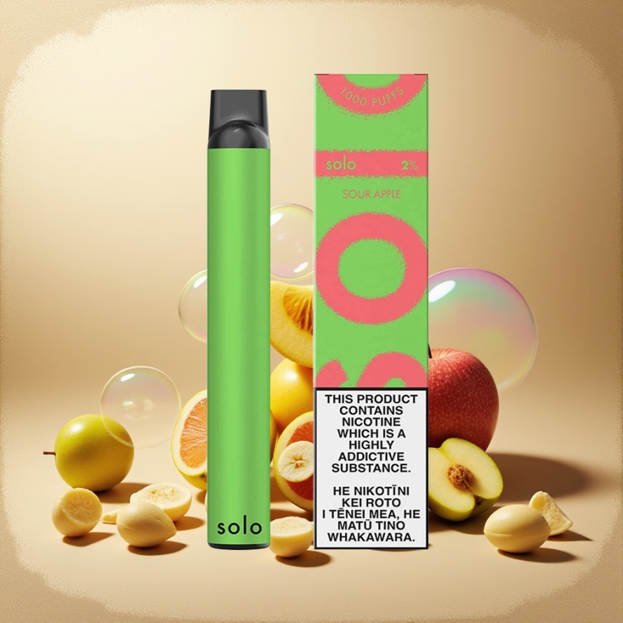 Solo 1000 Puffs Engångsvape Suräpple Svensk Grossist med Mesh Coil & 550mAh