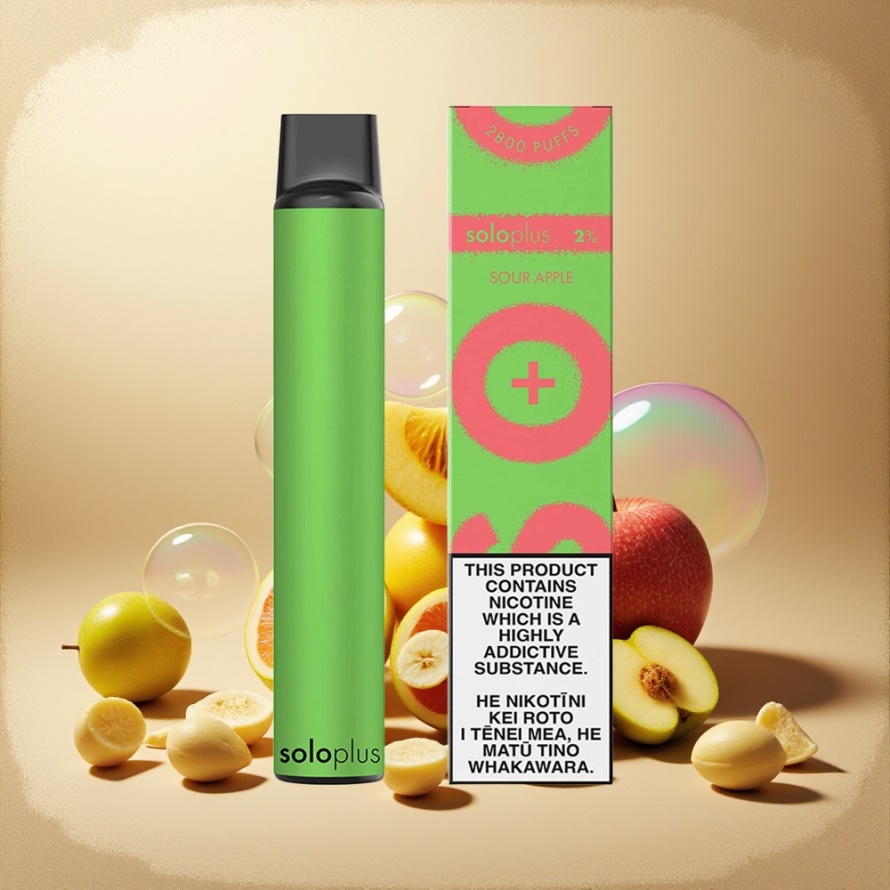 Solo Plus 2800 Puffs Engångs Vape Suräpple 6.5ml 950mAh Mesh Coil svensk grossist