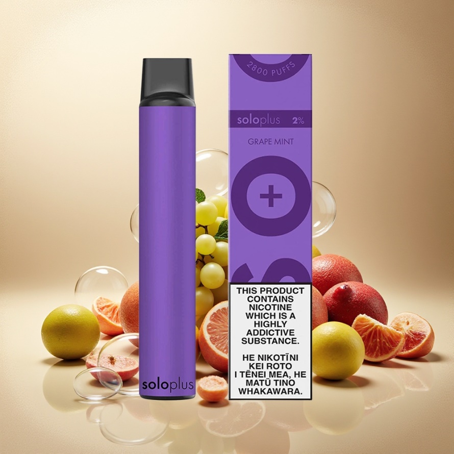 Solo Plus 2800 Puffs Engångs Vape Vindruva Mynta Svensk Grossist Mesh Coil 6.5ml 950mAh