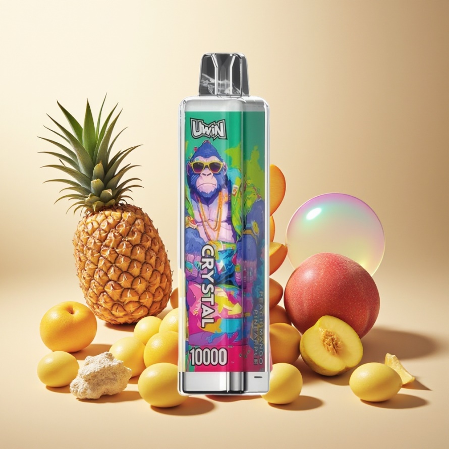 Uwin Crystal 10000 Puffs Svensk Grossist Engångs Vape Persika Mango Ananas med RGB-ljus