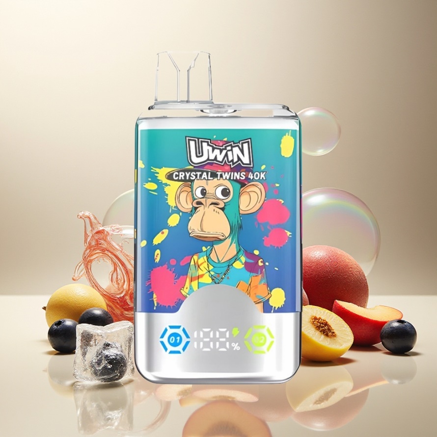 Uwin Crystal Twins 40000 Puffs Engångs Vape Blåbär På Is Sommar Persika Is svensk grossist 32ml 850mAh Type-C