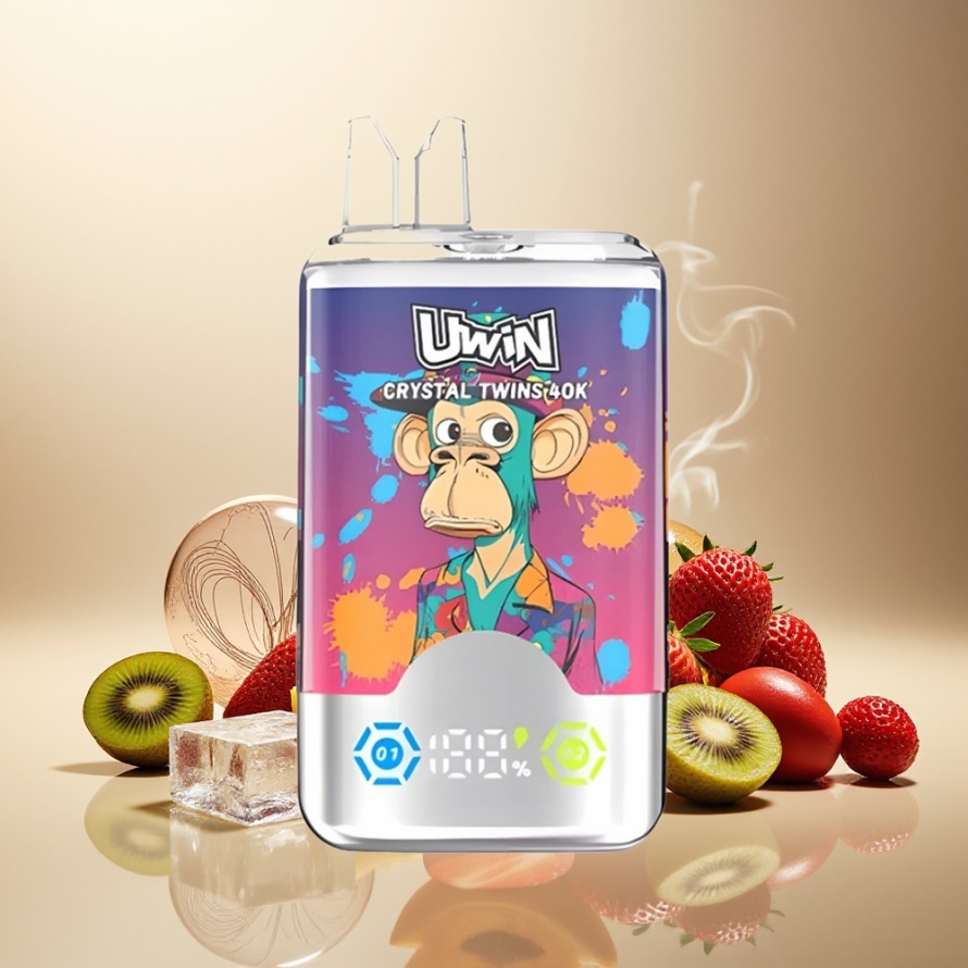 Uwin Crystal Twins 40000 Puffs Svensk Grossist Engångs Vape Jordgubb Kiwi Vindruvor Is med 32ml E-vätska & 850mAh Bateri