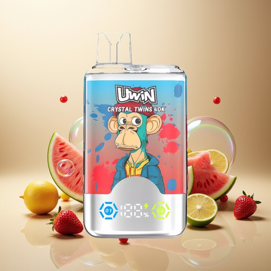 Uwin Crystal Twins 40000 Puffs Svensk Grossist Engångs Vape Jordgubb Vattenmelon Citron Lime 32ml Typ-C Laddning 850mAh