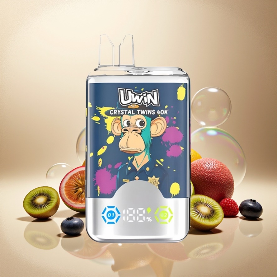 Uwin Crystal Twins 40000 Puffs Svensk Grossist Engångs Vape Kiwi Passionsfrukt Guava Blåbär Hallon 32ml 850mAh Typ-C