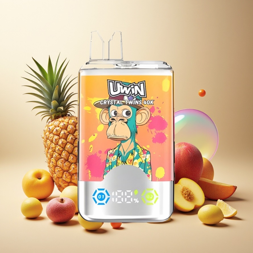 Uwin Crystal Twins 40000 Puffs Svensk Grossist Engångs Vape Persika Mango Ananas Red Bull 32ml 850mAh Typ-C