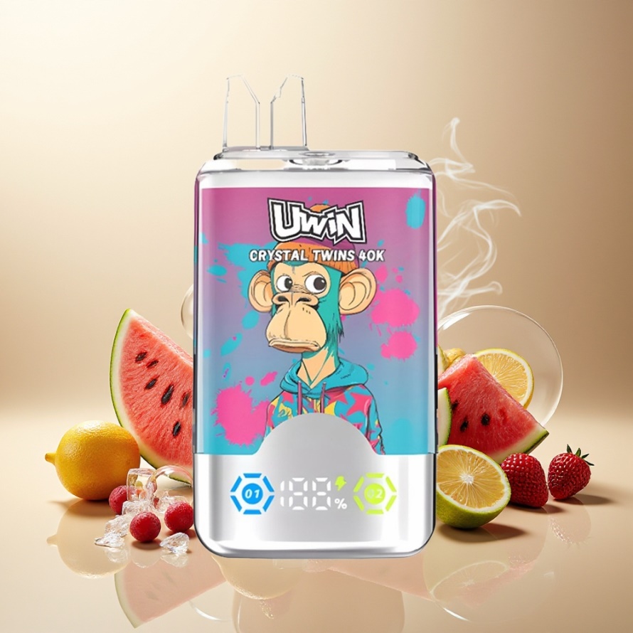 Uwin Crystal Twins 40000 Puffs Svensk Grossist Engångs Vape Vattenmelon Is Blandade Bär 32ml 850mAh Typ-C