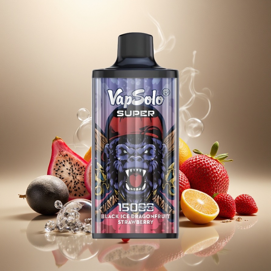 Vapsolo Super 15000 Puffs Svensk Grossist 850mah Type-C Svart Is Draktfrukt Jordgubb