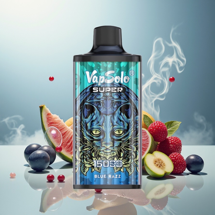 Vapsolo Super 15000 Puffs Svensk Grossist Engångs Vape Blå Hallon 40ml 850mAh Type-C