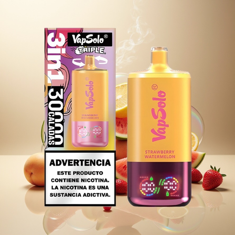 Vapsolo Tripe 30000 Puffs 40ml 3 Tankar Svensk Grossist Jordgubb Vattenmelon & Citron Persika