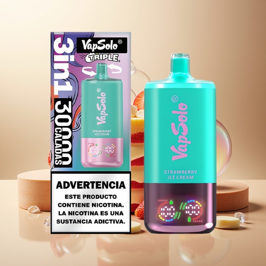 Vapsolo Tripe 30000 Puffs Svensk Grossist Engångs Vape Jordgubb Glass 40ml Type-C 3 Tank