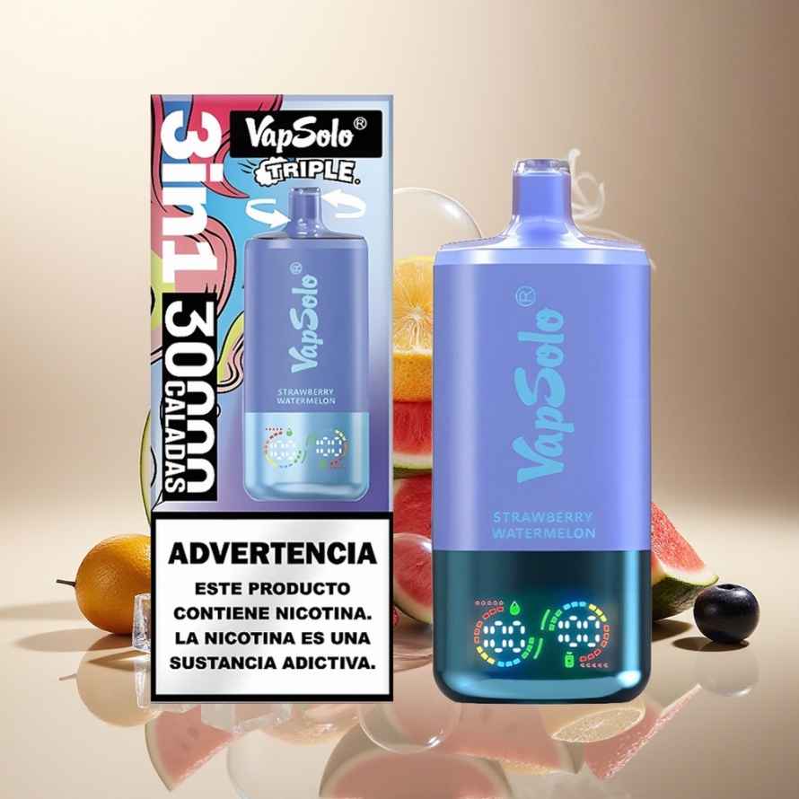 Vapsolo Tripe 30000 Puffs Svensk Grossist Engångs Vape Jordgubb Vattenmelon & Blåbär Is 40ml Typ-C 3 Tankar