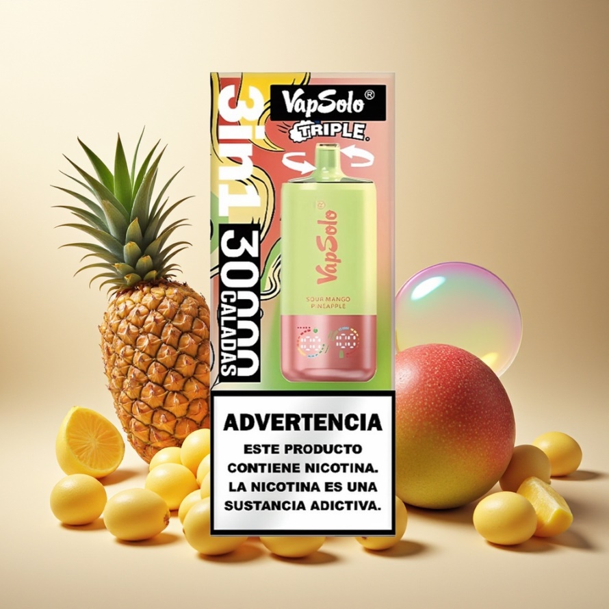 Vapsolo Tripe 30000 Puffs Svensk Grossist Engångs Vape Sur Mango Ananas 40ml 3 Tankar Typ-C