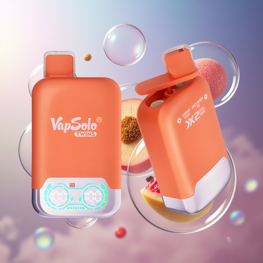Vapsolo Twins 20000 Puffs Svensk Grossist Engångs Vape Körsbärskola & Saftig Persika Is med 40 ml E-Liquid och Type-C