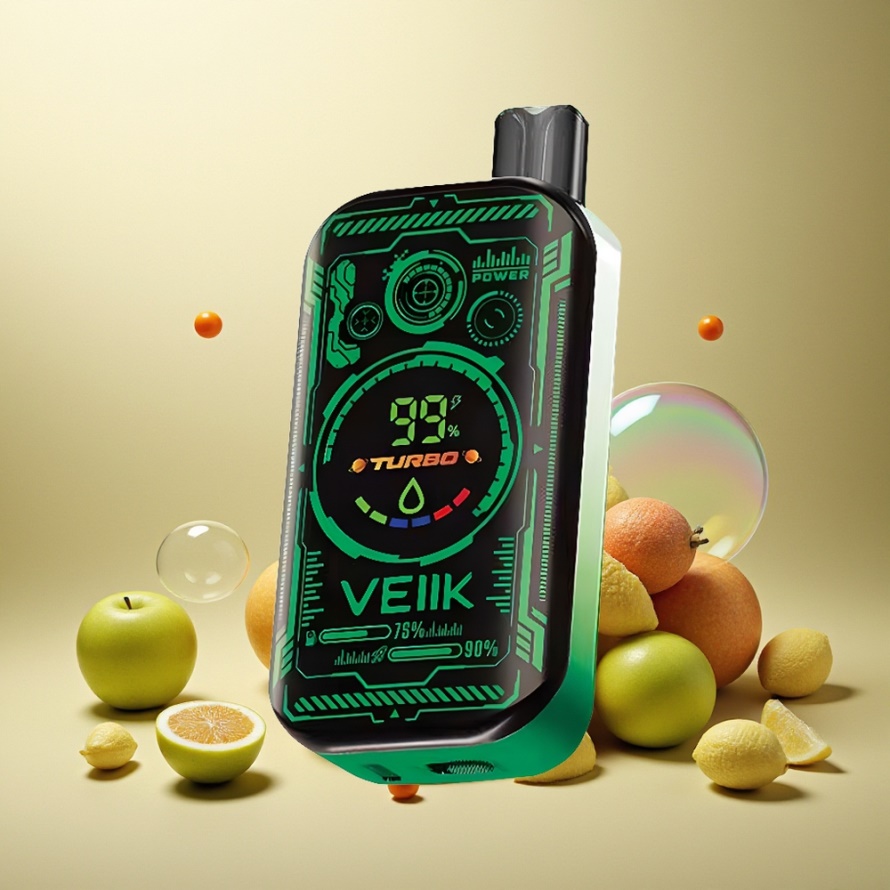 VEIIK SPACE MIST 25000 Puffs Engångs Vape Grönt Äpple med 3.35 TFT SUPER SCREEN & DUAL MESH COIL svensk grossist